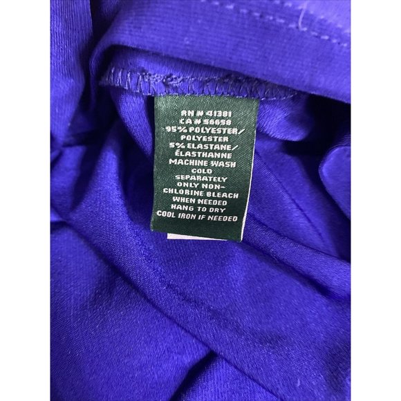 Ralph Lauren Dress Royal Blue 8 Ruched Side V Neck Wiggle Midi 3/4 Ruffle Sleeve - Picture 8 of 8